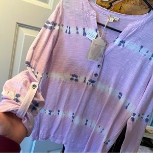 Hem & Thred Cozy Loungewear Long Sleeve Tie Dye Shirt, Pale pink/purple, Small